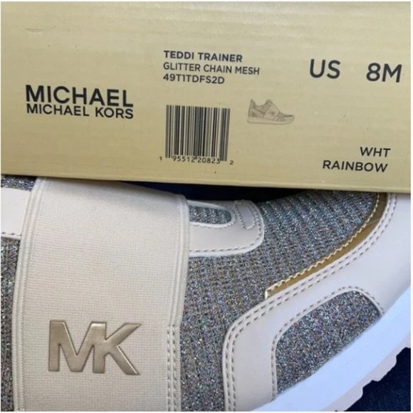 Michael Kors Teddi Trainer Glitter Chain Mesh White Rainbow WMNS - Picture 16 of 16
